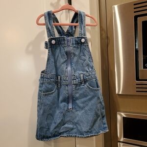 Old Navy Blue Denim Kids Dress With Flower Embroidery